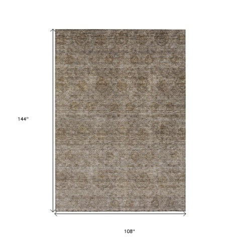 Homeroots 3' Brown And Tan Floral Washable Area Rug – Perfect For Indoor And Outdoor Living Spaces 9' X 12' Polyester 605715