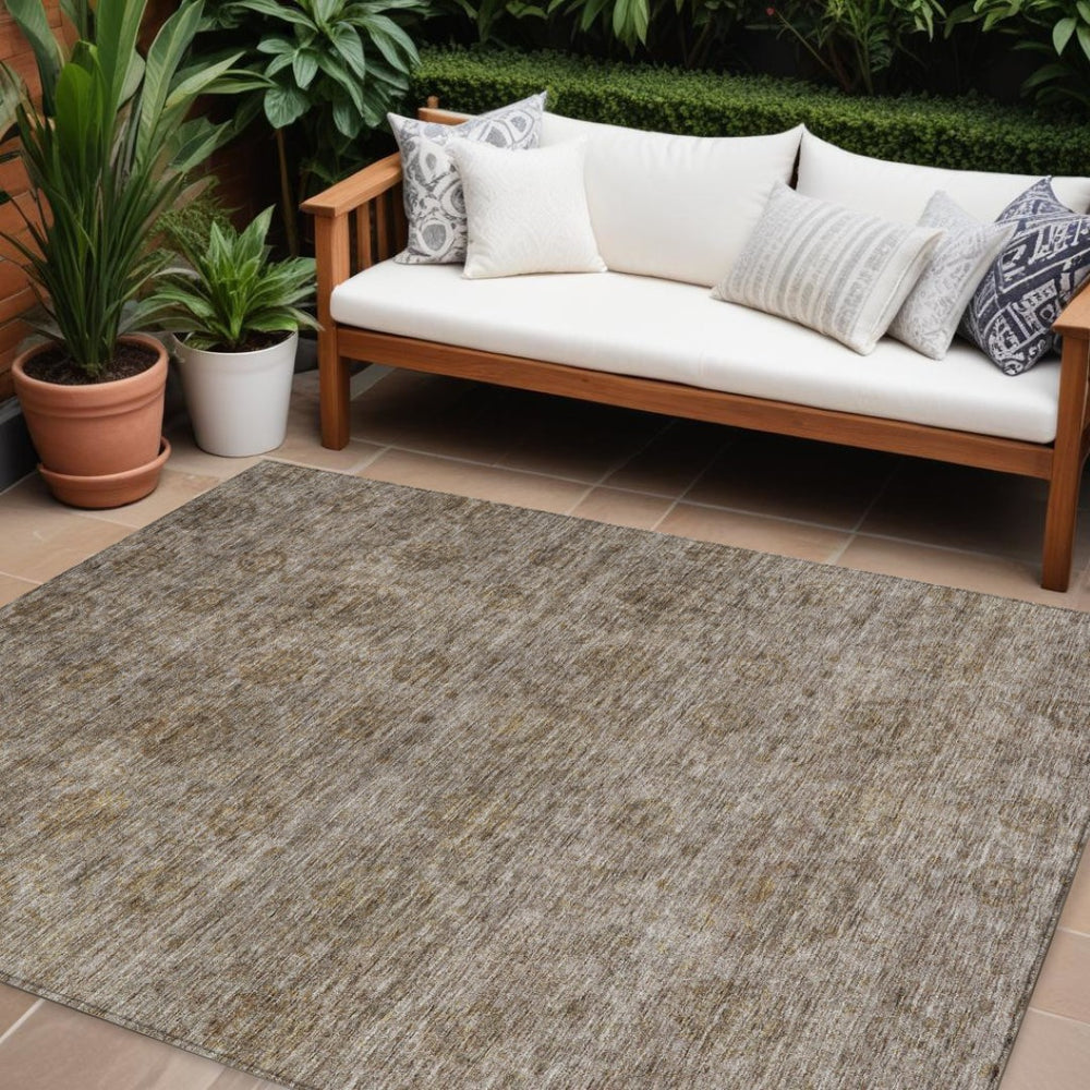 HomeRoots 9' Floral Area Rug - Durable Brown & Tan Washable for Indoor/Outdoor High-Traffic Spaces, Easy Care! 605715