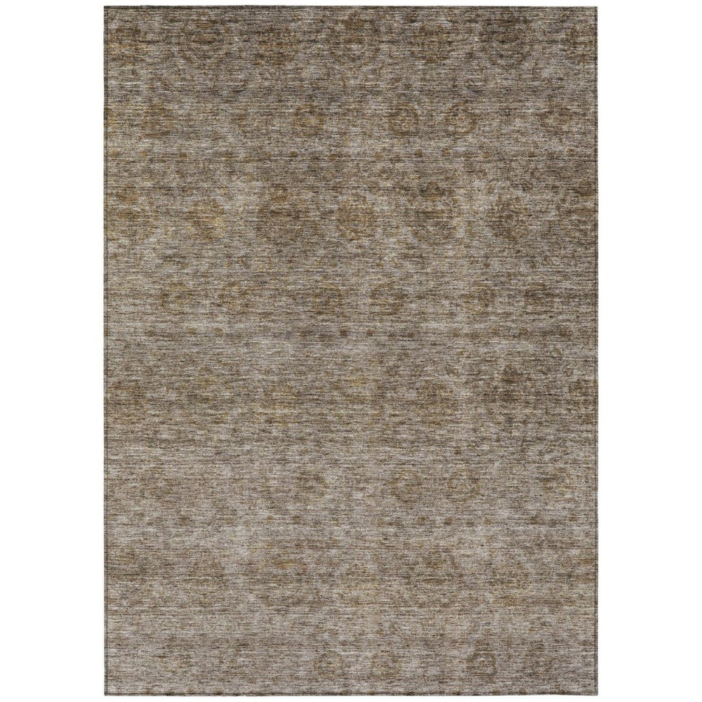 HomeRoots 9' Floral Area Rug - Durable Brown & Tan Washable for Indoor/Outdoor High-Traffic Spaces, Easy Care! 605715