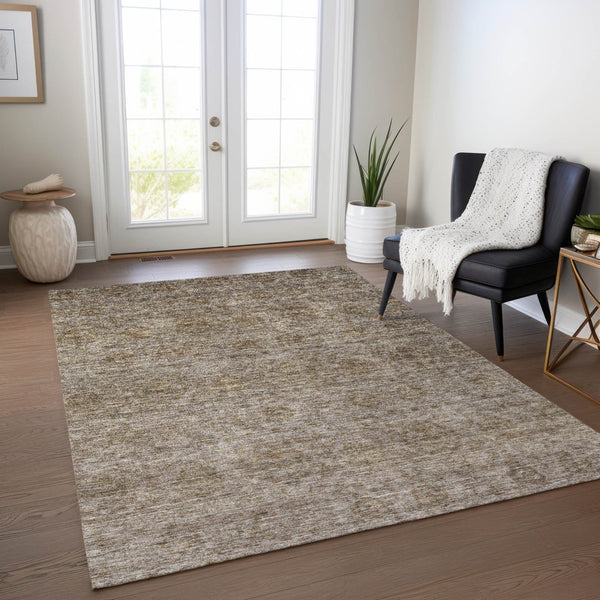 Homeroots 3' Brown And Tan Floral Washable Area Rug – Perfect For Indoor And Outdoor Living Spaces 9' X 12' Polyester 605715