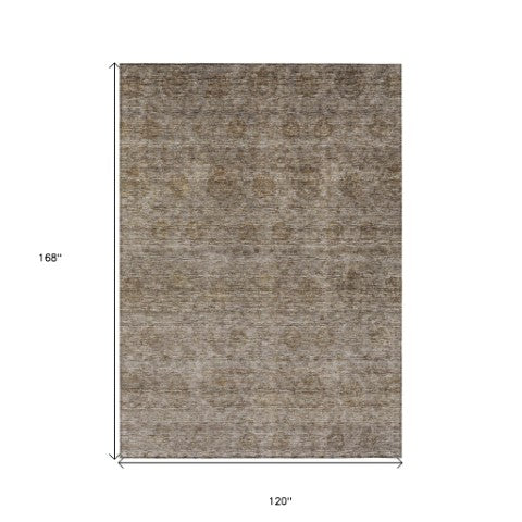 Homeroots 3' Brown And Tan Floral Washable Area Rug – Perfect For Indoor And Outdoor Living Spaces 10' X 14' Polyester 605716
