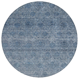 HomeRoots 5' Elegant Blue and Ivory Floral Indoor Outdoor Area Rug - Durable, Washable, and Versatile Design 8' Round 605719