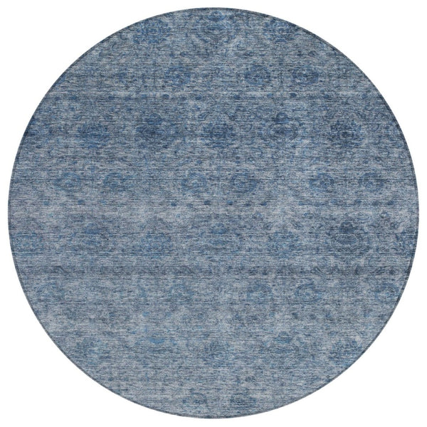 HomeRoots 5' Elegant Blue and Ivory Floral Indoor Outdoor Area Rug - Durable, Washable, and Versatile Design 8' Round 605719