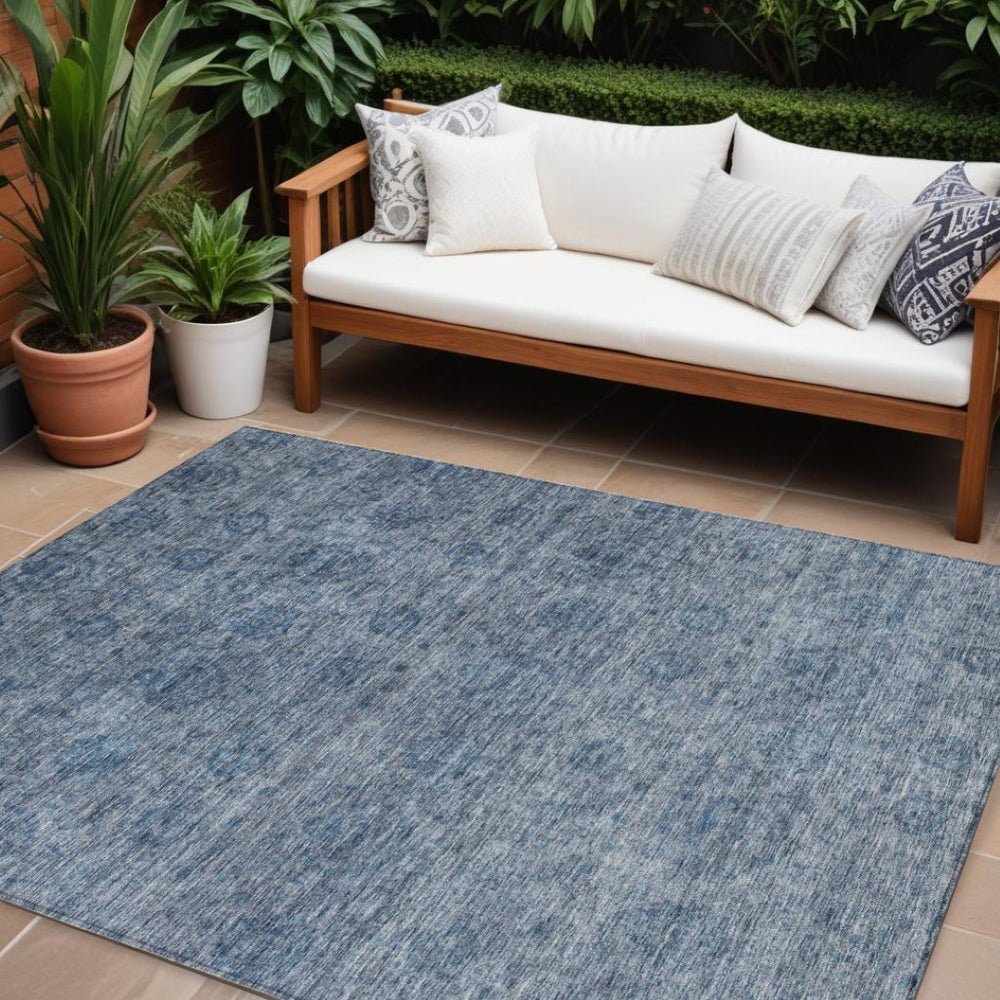 HomeRoots 9' X 12' Blue Floral Washable Area Rug - Durable, Stain-Resistant, Perfect for Indoor & Outdoor Spaces 605721