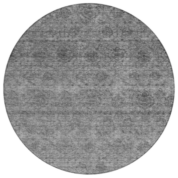 HomeRoots 5' Gray and Charcoal Floral Washable Area Rug for Indoor and Outdoor Use – Durable, Stylish, Versatile 8' Round 605725