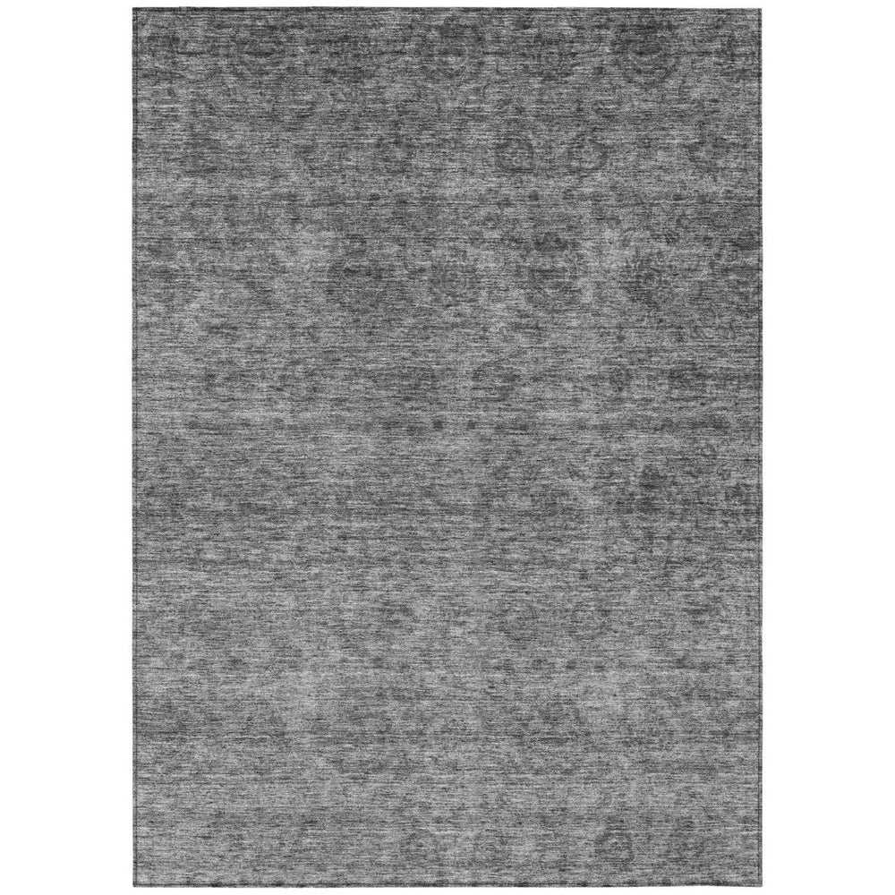 HomeRoots 9' X 12' Gray Charcoal Floral Indoor Outdoor Area Rug - Durable, Washable, Stylish for Any Space! 605727