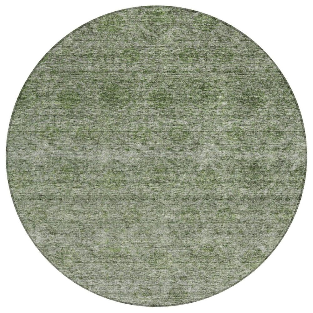 HomeRoots 5' Olive Green and Beige Floral Area Rug - Washable Indoor/Outdoor Design for Versatile Spaces 8' Round 605731