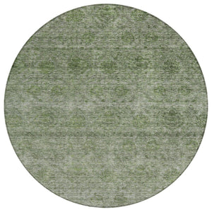 HomeRoots 5' Olive Green and Beige Floral Area Rug - Washable Indoor/Outdoor Design for Versatile Spaces 8' Round 605731