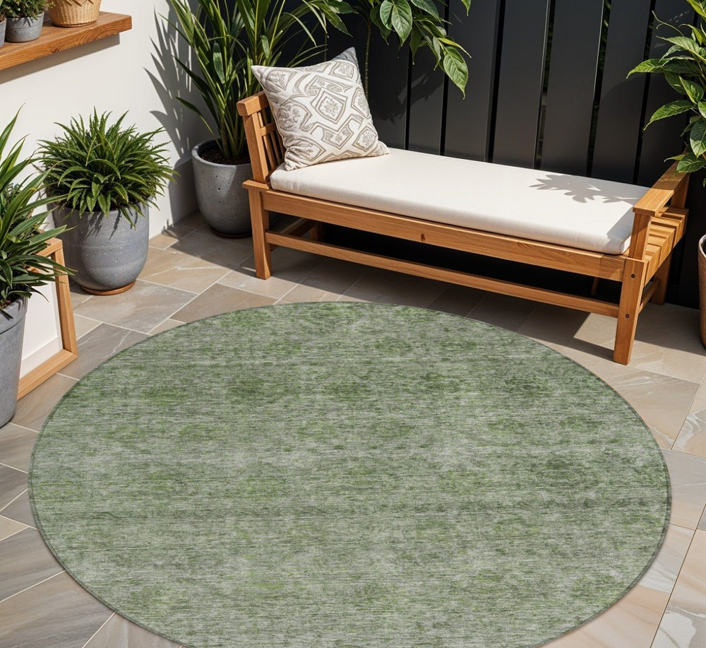 HomeRoots 5' Olive Green and Beige Floral Area Rug - Washable Indoor/Outdoor Design for Versatile Spaces 8' Round 605731