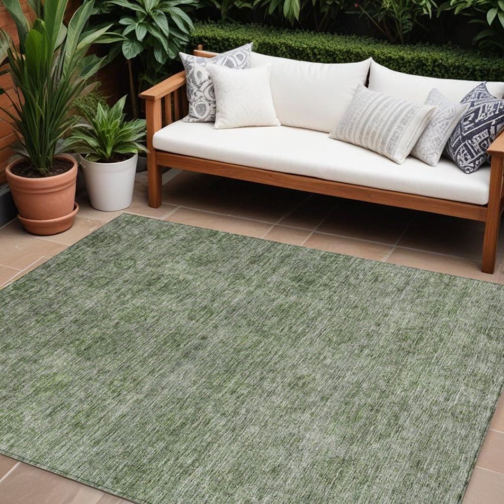 HomeRoots 9' Olive Green and Beige Floral Washable Area Rug - Indoor/Outdoor Durability for High-Traffic Spaces 605733