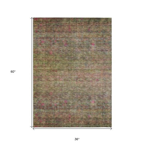 Homeroots 3' Artichoke Green And Hot Pink Floral Washable Area Rug - Perfect For Indoor And Outdoor Spaces 3' X 5' Polyester 605735