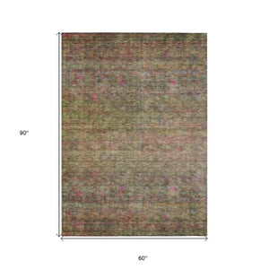 Homeroots 3' Artichoke Green And Hot Pink Floral Washable Area Rug - Perfect For Indoor And Outdoor Spaces 5' X 8' Polyester 605736