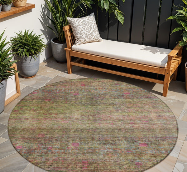 Homeroots 3' Artichoke Green And Hot Pink Floral Washable Area Rug - Perfect For Indoor And Outdoor Spaces 8' Round Polyester 605737