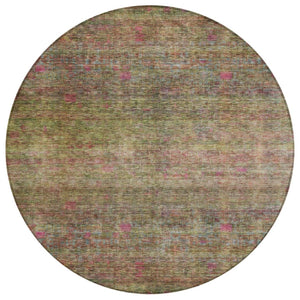HomeRoots 5' Vibrant Artichoke Green and Hot Pink Floral Washable Area Rug for Indoor and Outdoor Spaces 8' Round 605737