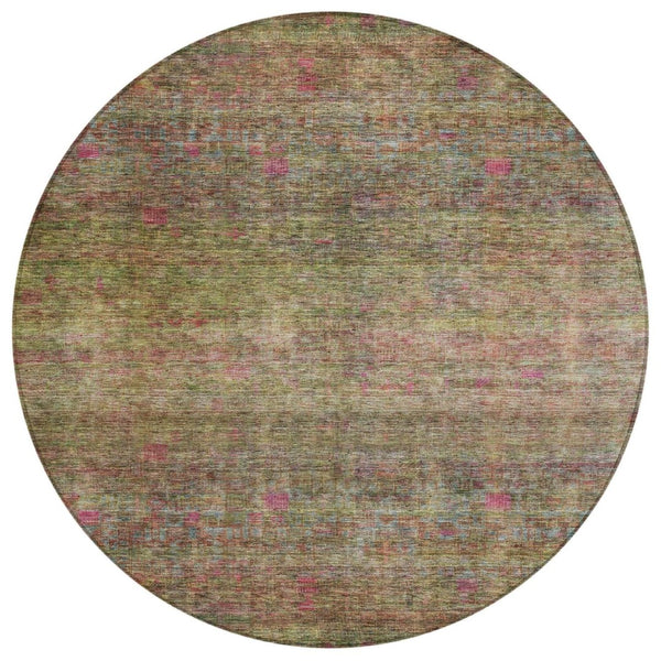 HomeRoots 5' Vibrant Artichoke Green and Hot Pink Floral Washable Area Rug for Indoor and Outdoor Spaces 8' Round 605737