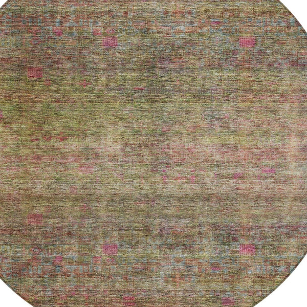Homeroots 3' Artichoke Green And Hot Pink Floral Washable Area Rug - Perfect For Indoor And Outdoor Spaces 8' Round Polyester 605737