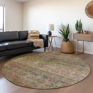 Homeroots 3' Artichoke Green And Hot Pink Floral Washable Area Rug - Perfect For Indoor And Outdoor Spaces 8' Round Polyester 605737