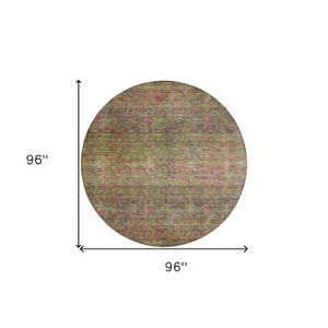 Homeroots 3' Artichoke Green And Hot Pink Floral Washable Area Rug - Perfect For Indoor And Outdoor Spaces 8' Round Polyester 605737