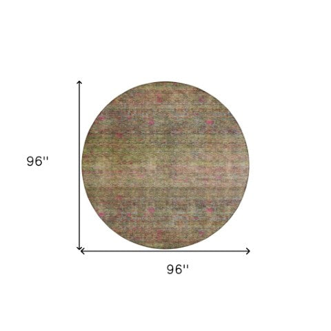 Homeroots 3' Artichoke Green And Hot Pink Floral Washable Area Rug - Perfect For Indoor And Outdoor Spaces 8' Round Polyester 605737