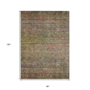 Homeroots 3' Artichoke Green And Hot Pink Floral Washable Area Rug - Perfect For Indoor And Outdoor Spaces 8' X 10' Polyester 605738