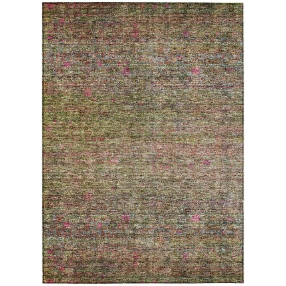 HomeRoots 5' Vibrant Artichoke Green and Hot Pink Floral Washable Area Rug for Indoor and Outdoor Spaces 8' X 10' 605738