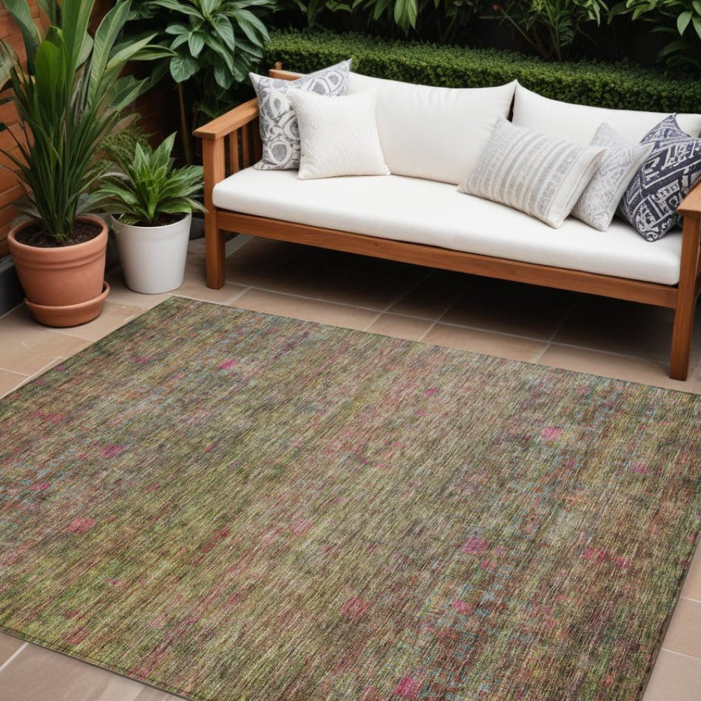 HomeRoots 9' Vibrant Artichoke Green & Hot Pink Floral Washable Area Rug for Indoor & Outdoor Spaces 605739