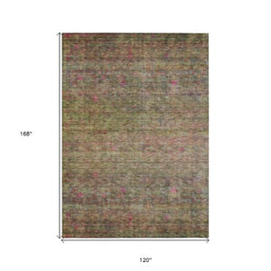 Homeroots 3' Artichoke Green And Hot Pink Floral Washable Area Rug - Perfect For Indoor And Outdoor Spaces 10' X 14' Polyester 605740