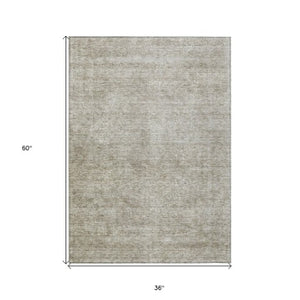 Homeroots 3' Beautiful Linen And Gray Floral Washable Area Rug For Indoor And Outdoor Spaces, Durable Design 3' X 5' Polyester 605741