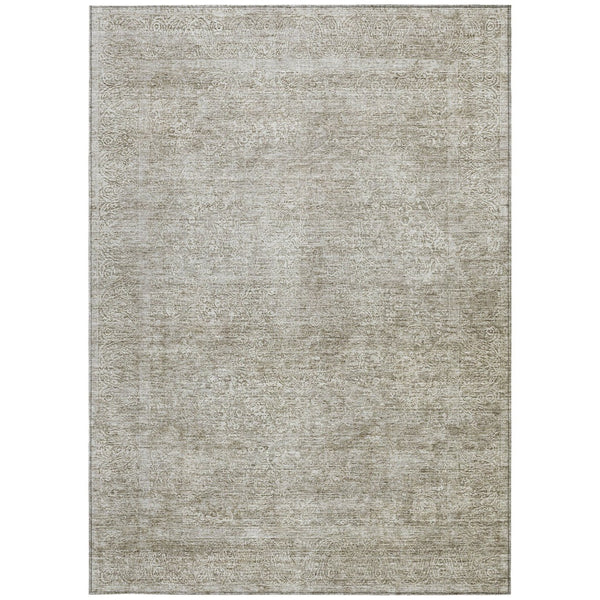Homeroots 3' Beautiful Linen And Gray Floral Washable Area Rug For Indoor And Outdoor Spaces, Durable Design 3' X 5' Polyester 605741