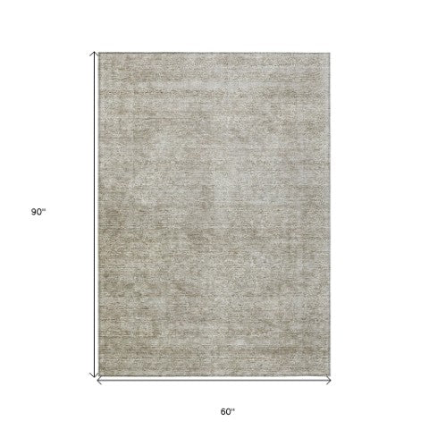 Homeroots 3' Beautiful Linen And Gray Floral Washable Area Rug For Indoor And Outdoor Spaces, Durable Design 5' X 8' Polyester 605742