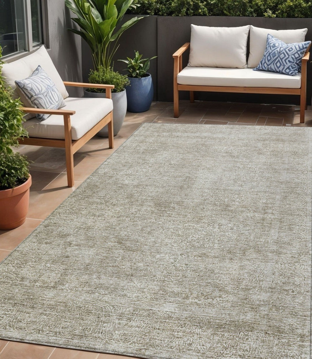HomeRoots 5' Linen and Gray Floral Area Rug - Stylish Indoor Outdoor Design for High-Traffic Spaces 5' X 8' 605742