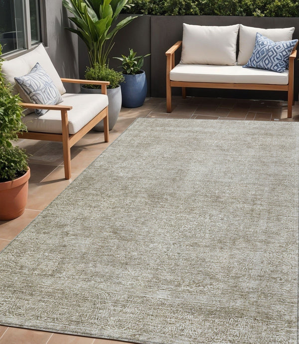 Homeroots 3' Beautiful Linen And Gray Floral Washable Area Rug For Indoor And Outdoor Spaces, Durable Design 5' X 8' Polyester 605742
