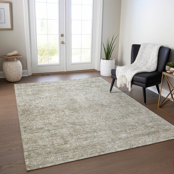 Homeroots 3' Beautiful Linen And Gray Floral Washable Area Rug For Indoor And Outdoor Spaces, Durable Design 5' X 8' Polyester 605742