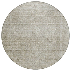 HomeRoots 5' Linen and Gray Floral Area Rug - Stylish Indoor Outdoor Design for High-Traffic Spaces 8' Round 605743