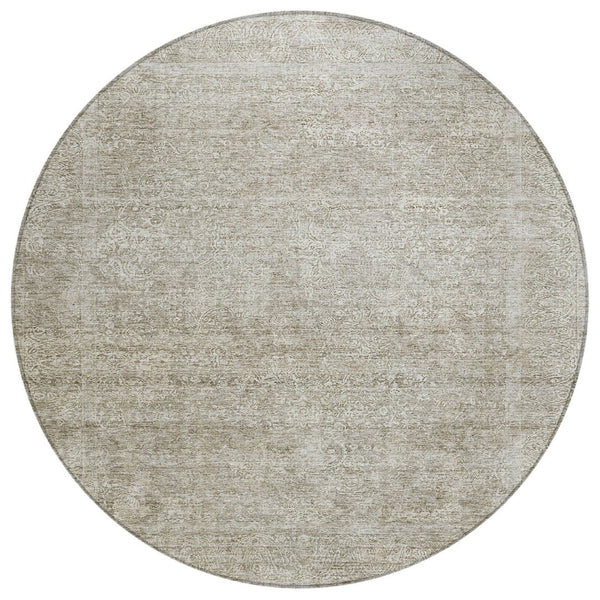 HomeRoots 5' Linen and Gray Floral Area Rug - Stylish Indoor Outdoor Design for High-Traffic Spaces 8' Round 605743