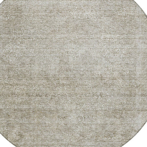 Homeroots 3' Beautiful Linen And Gray Floral Washable Area Rug For Indoor And Outdoor Spaces, Durable Design 8' Round Polyester 605743