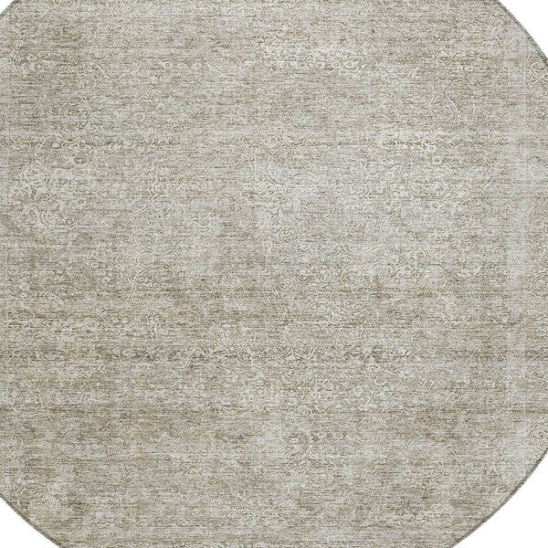 Homeroots 3' Beautiful Linen And Gray Floral Washable Area Rug For Indoor And Outdoor Spaces, Durable Design 8' Round Polyester 605743