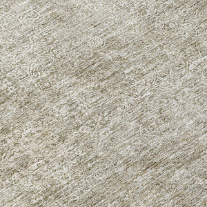 Homeroots 3' Beautiful Linen And Gray Floral Washable Area Rug For Indoor And Outdoor Spaces, Durable Design 8' Round Polyester 605743