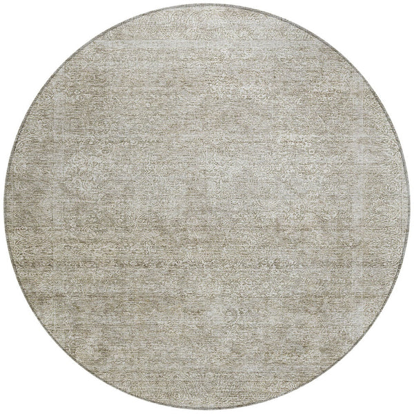 Homeroots 3' Beautiful Linen And Gray Floral Washable Area Rug For Indoor And Outdoor Spaces, Durable Design 8' Round Polyester 605743