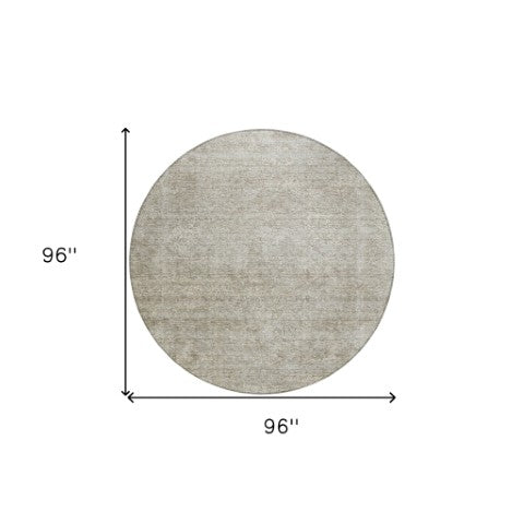 Homeroots 3' Beautiful Linen And Gray Floral Washable Area Rug For Indoor And Outdoor Spaces, Durable Design 8' Round Polyester 605743