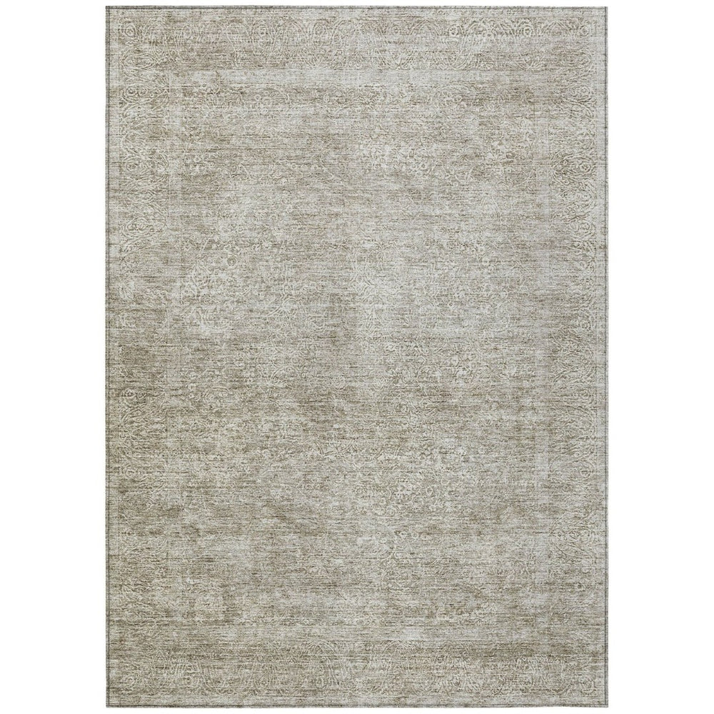 HomeRoots 9' Linen & Gray Floral Washable Area Rug – Elegant Indoor/Outdoor Design for High-Traffic Spaces 605745