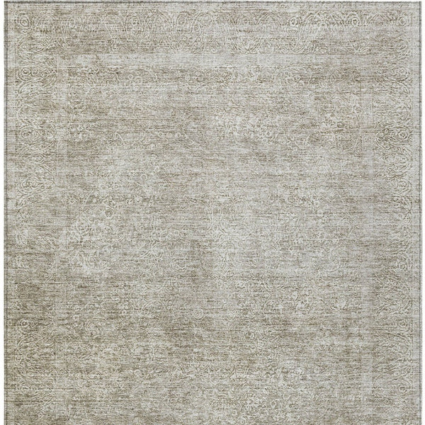 Homeroots 3' Beautiful Linen And Gray Floral Washable Area Rug For Indoor And Outdoor Spaces, Durable Design 9' X 12' Polyester 605745