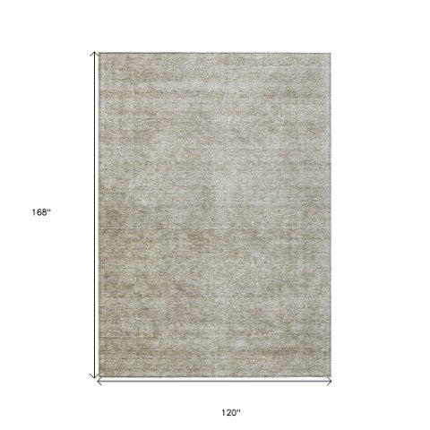 Homeroots 3' Beautiful Linen And Gray Floral Washable Area Rug For Indoor And Outdoor Spaces, Durable Design 10' X 14' Polyester 605746
