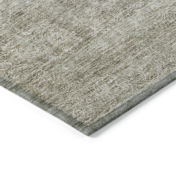 Homeroots 3' Beautiful Linen And Gray Floral Washable Area Rug For Indoor And Outdoor Spaces, Durable Design 10' X 14' Polyester 605746