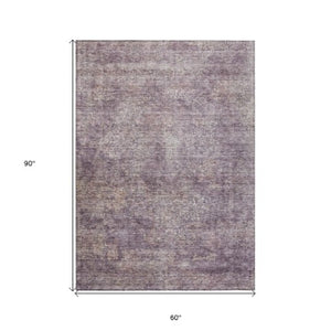 Homeroots 3' Beautiful Linen And Gray Floral Washable Area Rug For Indoor And Outdoor Spaces, Durable Design 5' X 8' Polyester 605748