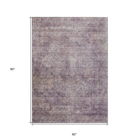 Homeroots 3' Beautiful Linen And Gray Floral Washable Area Rug For Indoor And Outdoor Spaces, Durable Design 5' X 8' Polyester 605748