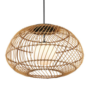 Currey & Company Carriage Outdoor Pendant Light - Durable Wicker Shade, Adjustable Height, Stylish & Weather-resistant Design Natural All,Weather Wicker ,Metal ,Glass 9500-0015-currey-company