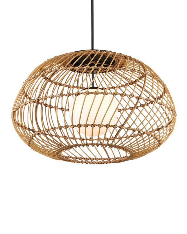 Currey & Company Carriage Outdoor Pendant Light - Durable Wicker Shade, Adjustable Height, Stylish & Weather-resistant Design Natural All,Weather Wicker ,Metal ,Glass 9500-0015-currey-company
