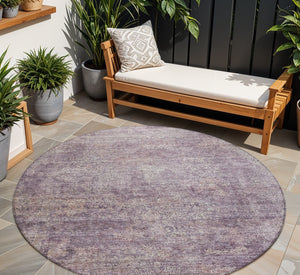 Homeroots 3' Beautiful Linen And Gray Floral Washable Area Rug For Indoor And Outdoor Spaces, Durable Design 8' Round Polyester 605749