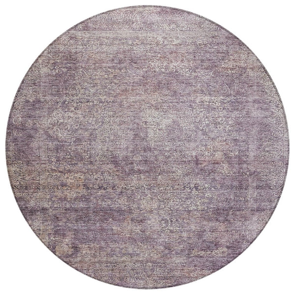 HomeRoots 5' Vibrant Plum and Lavender Floral Area Rug - Durable, Washable Design for Indoor and Outdoor Use 8' Round 605749